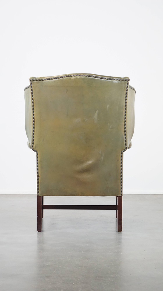 Image 1 of Groene Rundleren Oorfauteuil
