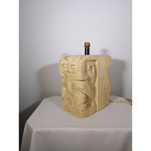 Vintage gebeeldhouwde kalkstenen lampvoet, 1976