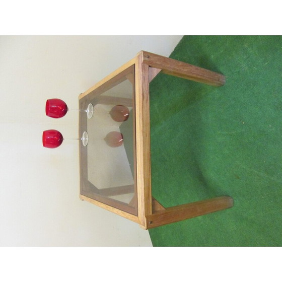 Image 1 of Vintage teakhouten salontafel met glas