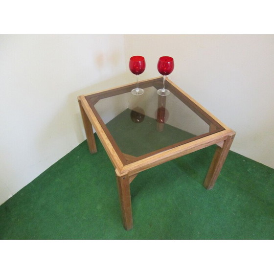 Image 1 of Vintage teakhouten salontafel met glas