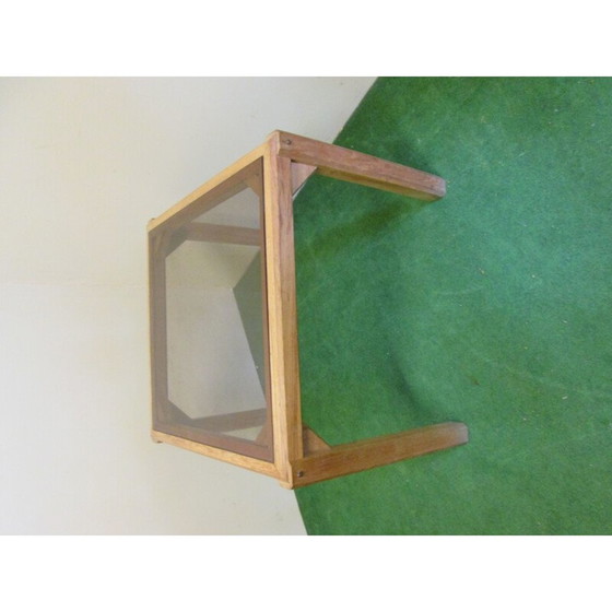 Image 1 of Vintage teakhouten salontafel met glas
