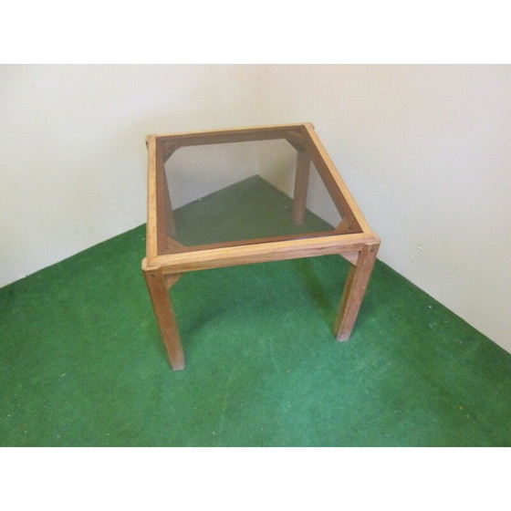 Image 1 of Vintage teakhouten salontafel met glas