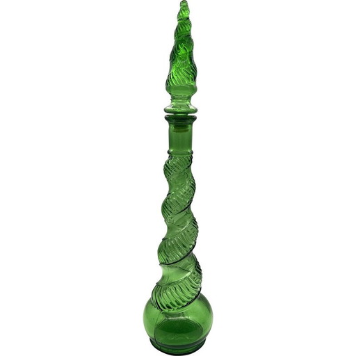 Vintage karaf van gepolijst glas met kurk, Italië 1960