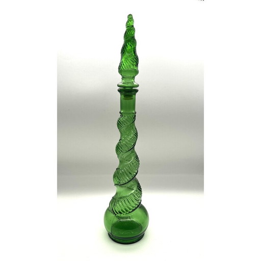 Vintage karaf van gepolijst glas met kurk, Italië 1960