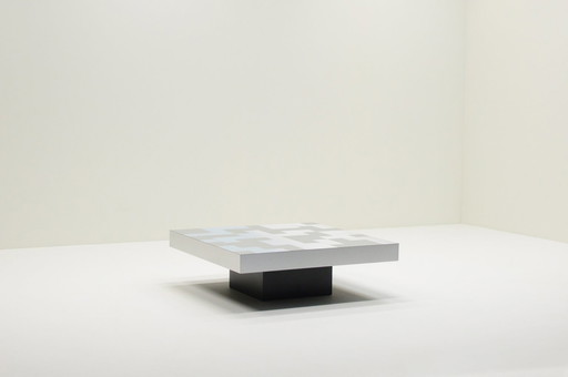 Patchwork geborsteld aluminium salontafel, 1970S Europa.