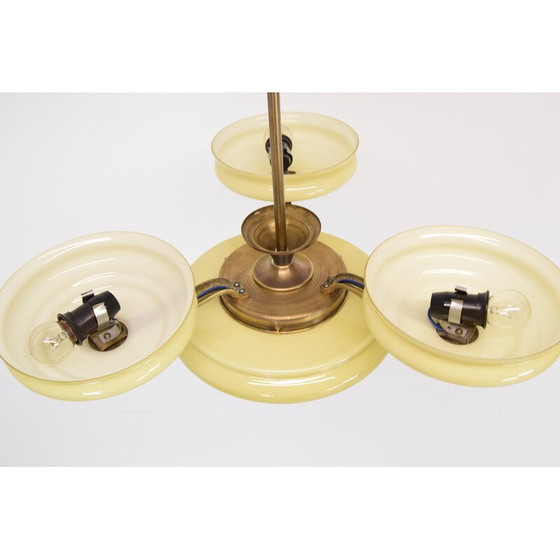 Image 1 of Vintage Art deco kroonluchter van glas en messing, Tsjecho-Slowakije 1930