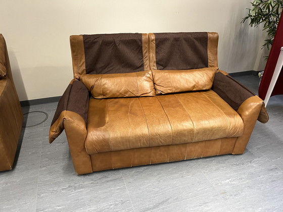 Image 1 of 2x Mid Century Sofa Cognac