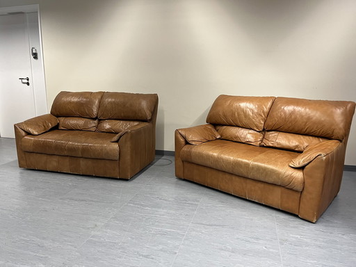 2x Mid Century Sofa Cognac