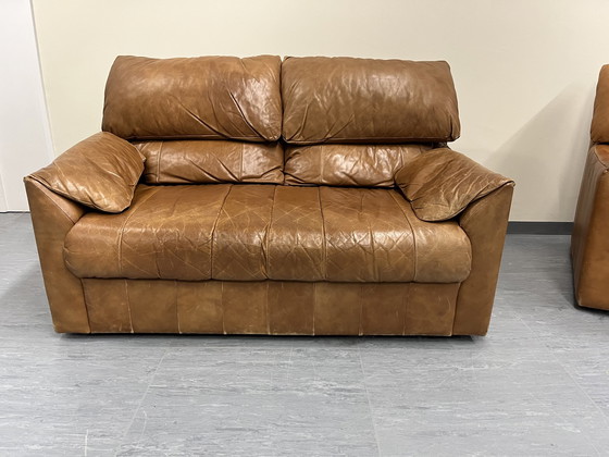 Image 1 of 2x Mid Century Sofa Cognac