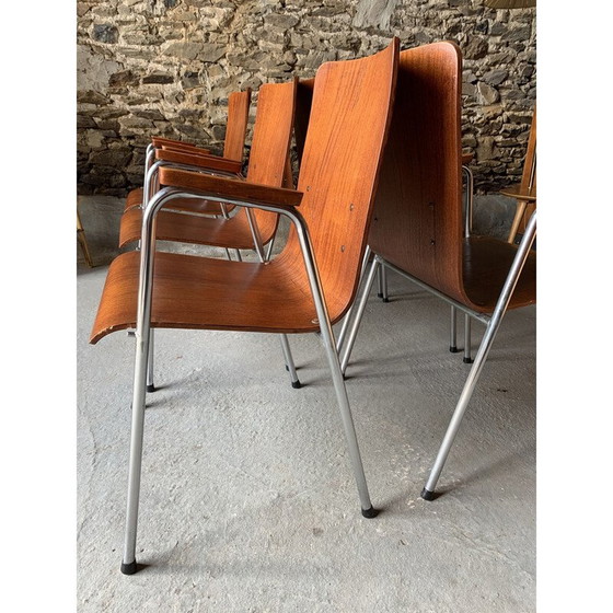Image 1 of Set van 6 vintage houten en metalen fauteuils, 1960