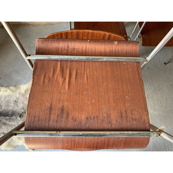 Image 1 of Set van 6 vintage houten en metalen fauteuils, 1960