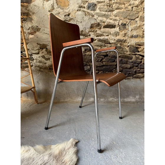 Image 1 of Set van 6 vintage houten en metalen fauteuils, 1960