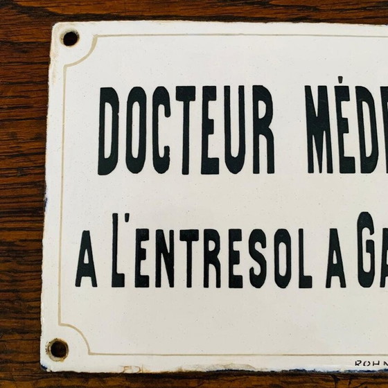 Image 1 of Gebogen vintage geëmailleerde plaquette "docteur médecin a l'entresol a gauche".