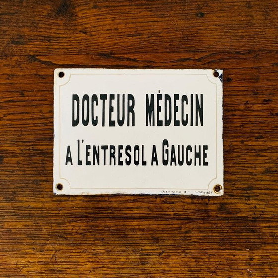 Image 1 of Gebogen vintage geëmailleerde plaquette "docteur médecin a l'entresol a gauche".