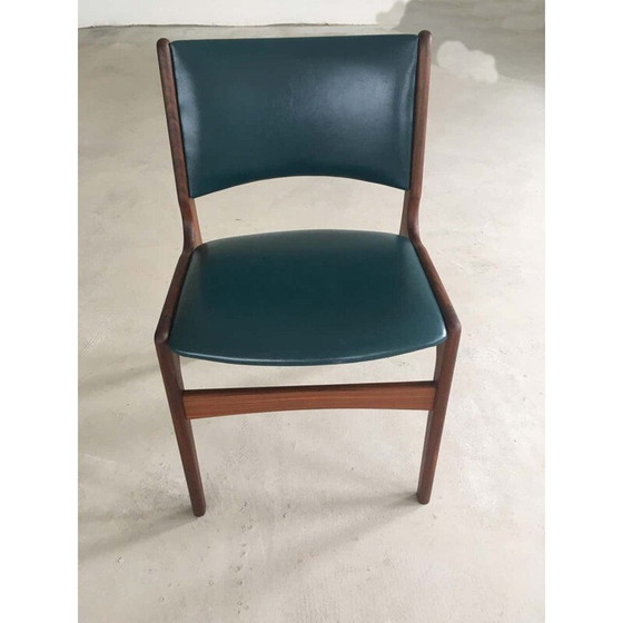 Image 1 of Set van 4 vintage eetkamerstoelen in massief teakhout, Inc. Herstoffering Deens 1980