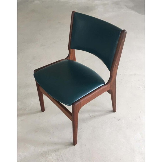 Image 1 of Set van 4 vintage eetkamerstoelen in massief teakhout, Inc. Herstoffering Deens 1980