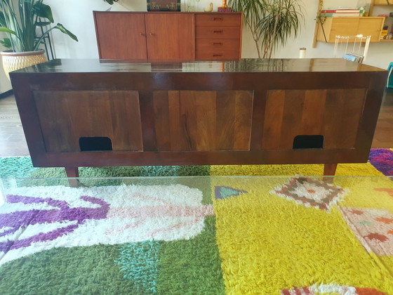 Image 1 of Retro Mahoniekleurig Dressoir Met Zebrano Greepjes