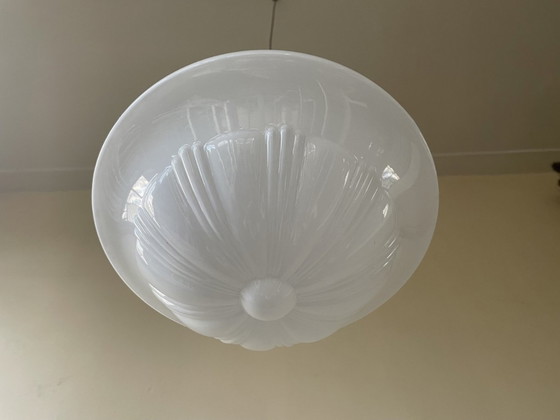 Image 1 of Lamp Hanglamp Art Deco 1930 Ufo Vorm Wit Glas Frans