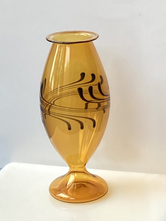 Image 1 of Thüringer Glaskunst Amber vaas uit Lauscha