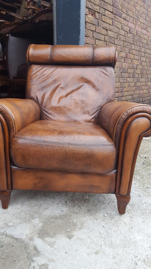 Vintage Leder Bank Met Fauteuils