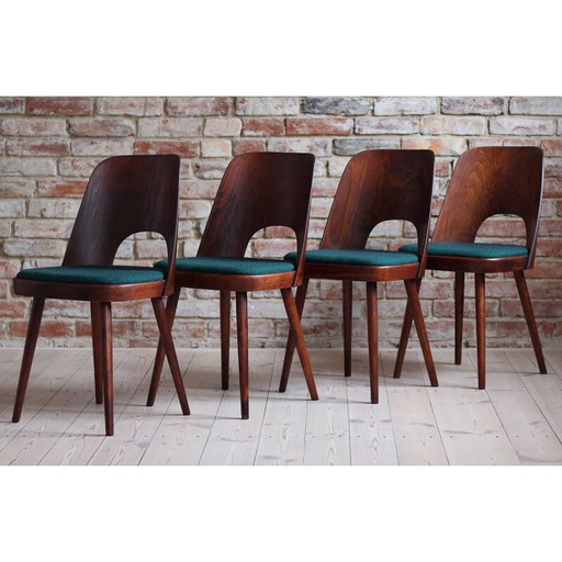 Set van 4 vintage eetkamerstoelen in Kvadrat-stof van Oswald Haerdtl, jaren 1950