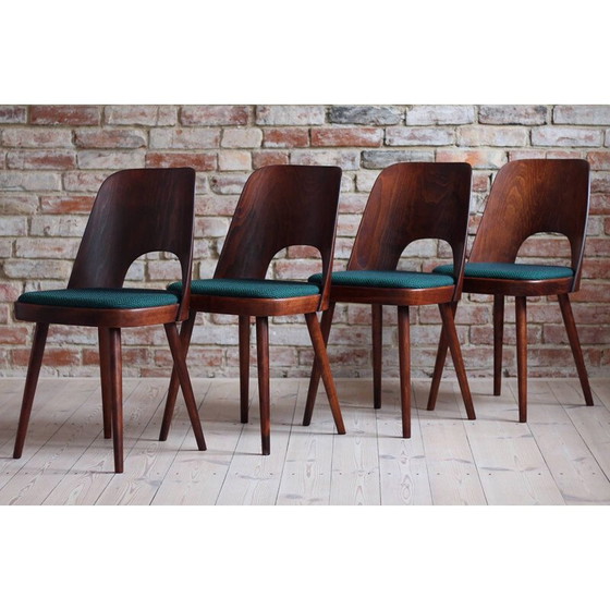 Image 1 of Set van 4 vintage eetkamerstoelen in Kvadrat-stof van Oswald Haerdtl, jaren 1950