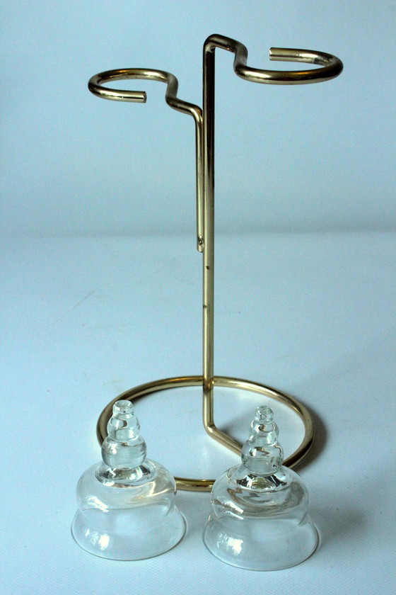 Image 1 of Mid Century messing theelichthouder - lantaarn met glazen inzet - Vintage