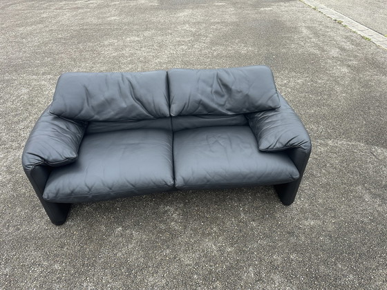 Image 1 of Cassina Maralunga leren bank zwart tweezitter