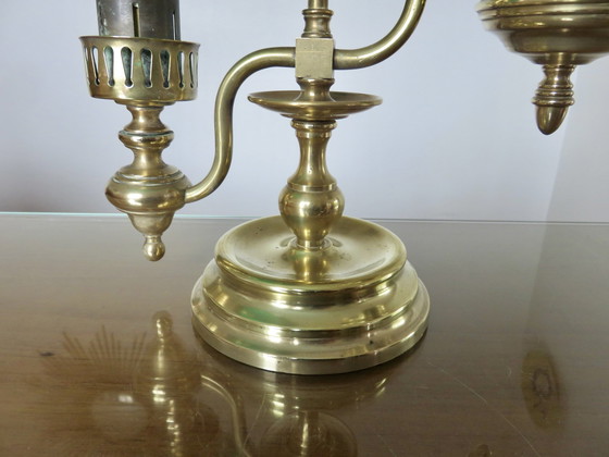 Image 1 of Imposante Victoriaanse Bronzen en Groene Opaline Lamp