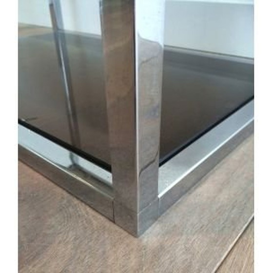 Image 1 of Paar vintage Franse salontafels in gerookt glas 1970