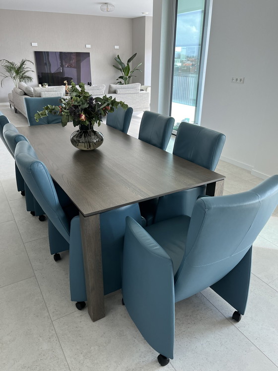 Image 1 of 8x Leolux Doppler stoelen blauw leer + tafel