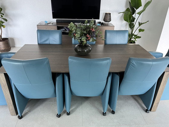 Image 1 of 8x Leolux Doppler stoelen blauw leer + tafel