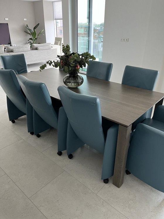 Image 1 of 8x Leolux Doppler stoelen blauw leer + tafel