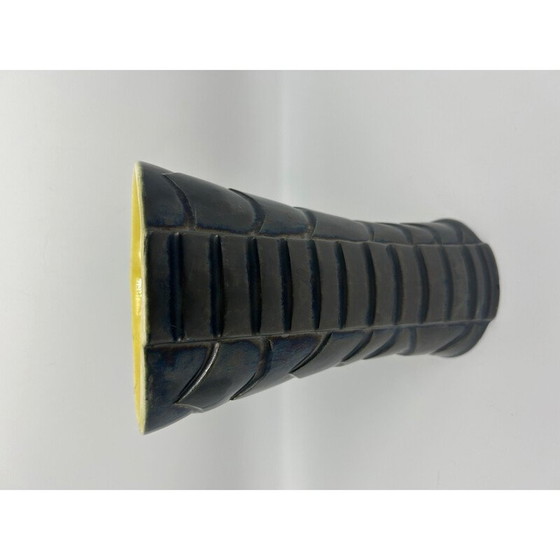 Image 1 of Vintage vaas van zwart keramiek met grafische decoratie, 1950