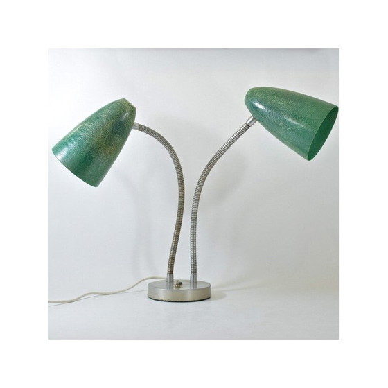 Image 1 of Amerikaanse vintage lamp met dubbele glasvezelkap, 1940-1950