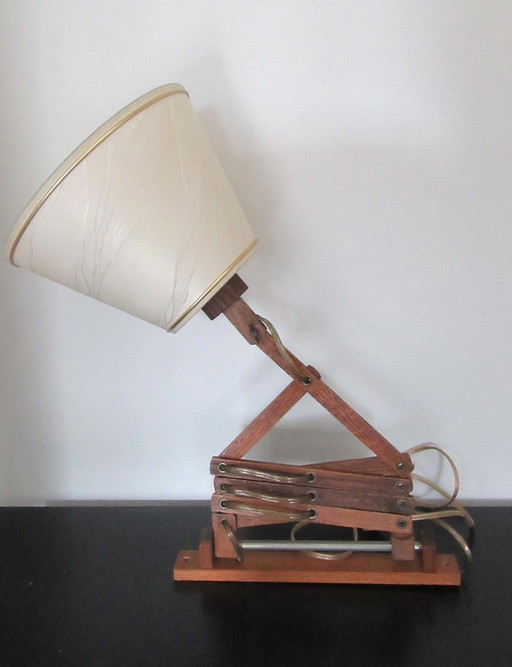 Vintage houten schaar/harmonica wandlamp