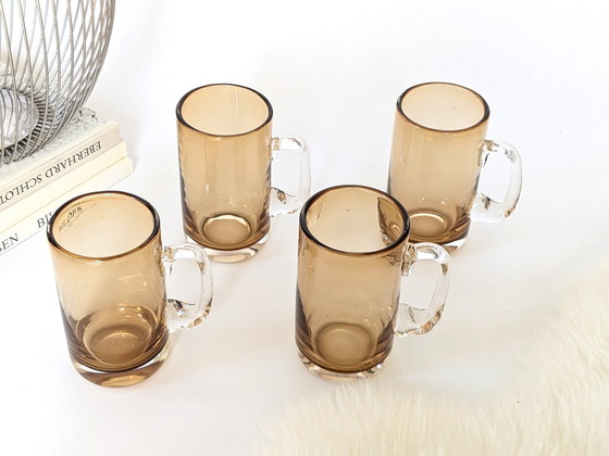 Image 1 of 4X Vintage Deense Mokken | Amber Geblazen Glas