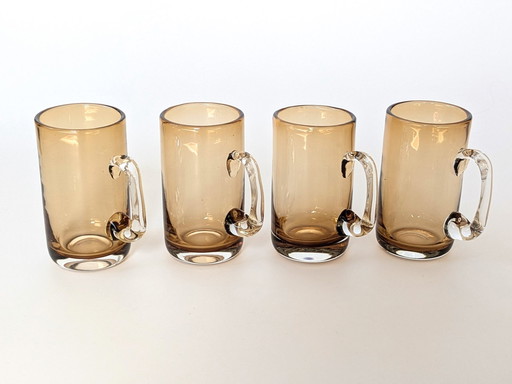 4X Vintage Deense Mokken | Amber Geblazen Glas