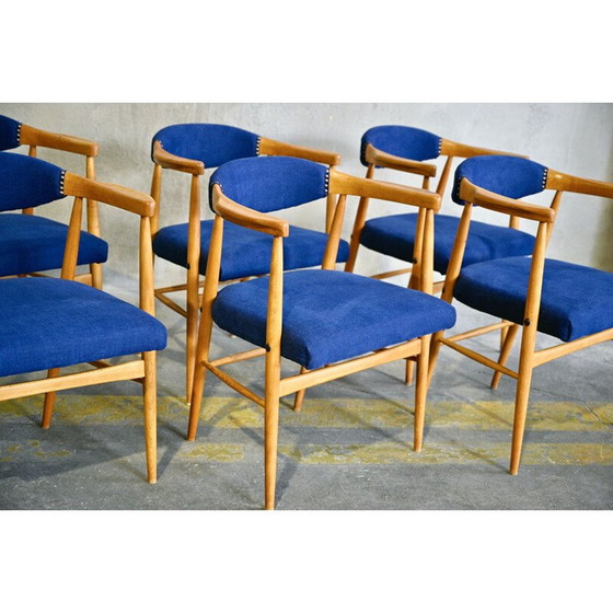 Image 1 of Set van 6 Scandinavische vintage berkenhouten stoelen, 1960
