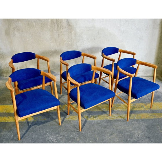 Image 1 of Set van 6 Scandinavische vintage berkenhouten stoelen, 1960