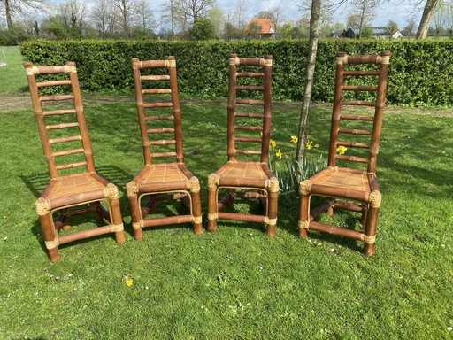 4x Vintage bamboe stoelen