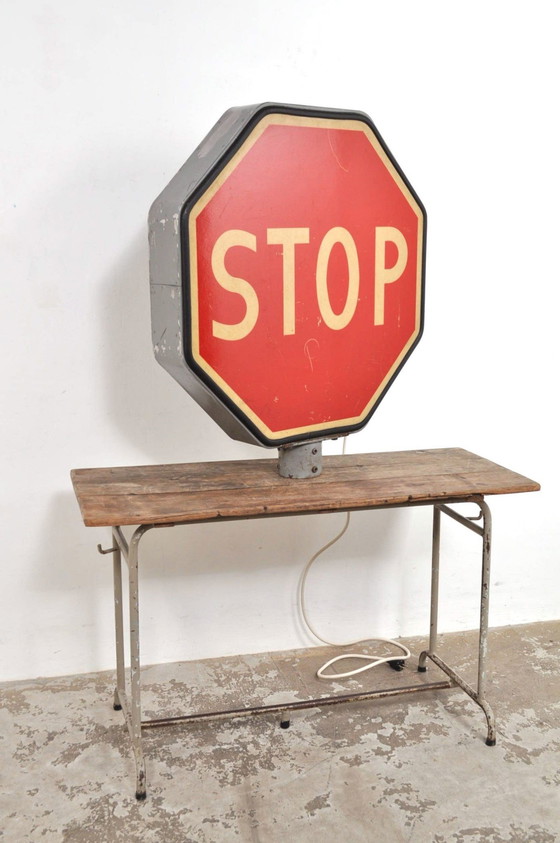 Image 1 of Vintage XL Stop Sign Met Verlichting Jaren 50