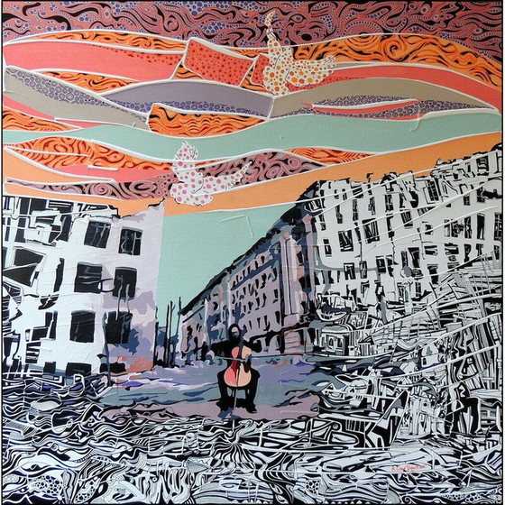 Image 1 of Vintage acryl op doek "Kharkiv... Devastation" door Alain Carpentier, 2022