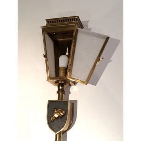 Image 1 of Paar vintage wandlampen met paarden van messing en glas, 1950