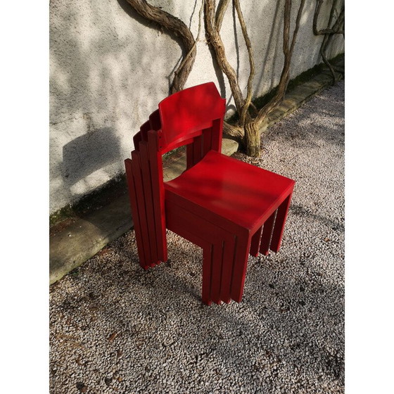Image 1 of Set van 4 vintage stoelen van Rainer Schell, rood beukenhout, 1960
