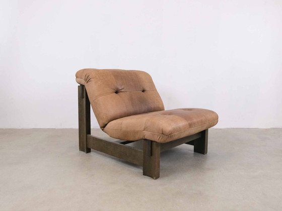 Image 1 of 2X-Set Vintage Brutalistisch Leren Loungestoel Midcentury