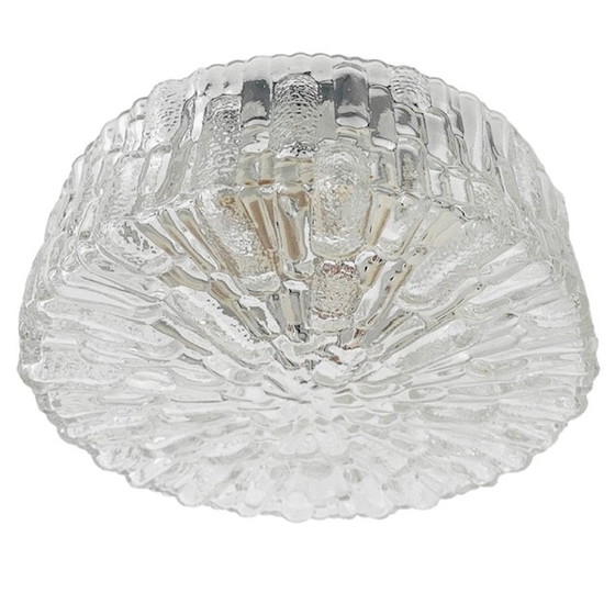 Image 1 of Mid-century ronde kubistische plafondkap helder bubbelglas 1960's