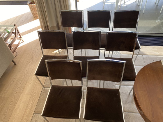 Image 1 of 8x Chromen Stoelen Met Bruin Suède