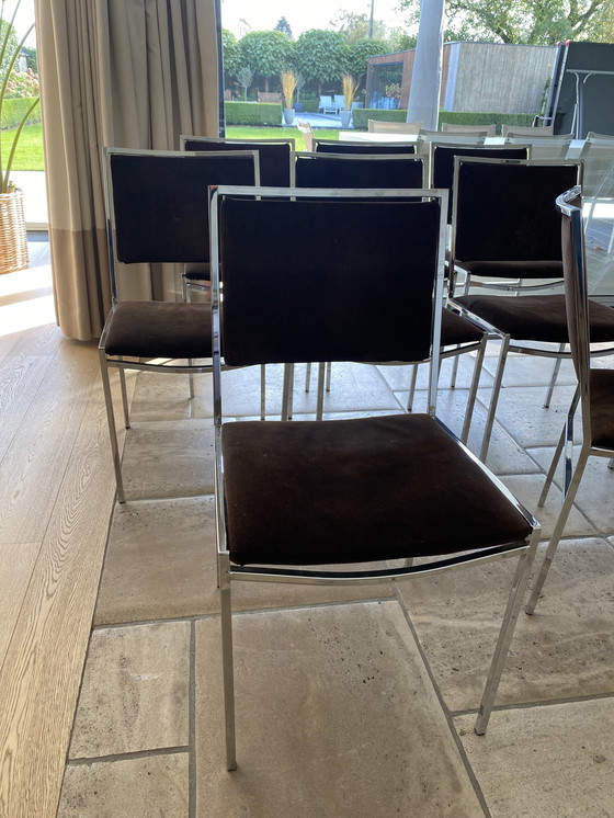 Image 1 of 8x Chromen Stoelen Met Bruin Suède