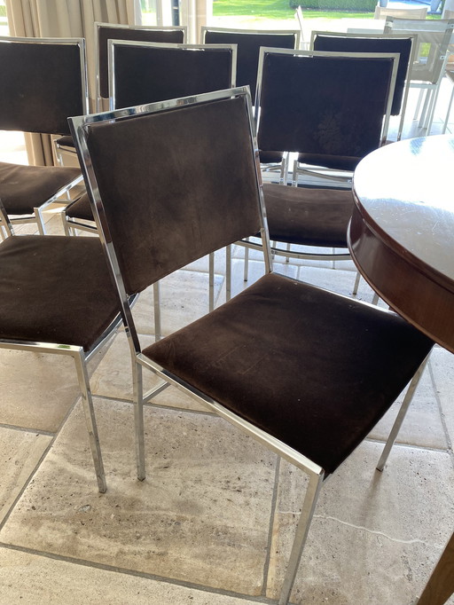 8x Chromen Stoelen Met Bruin Suède